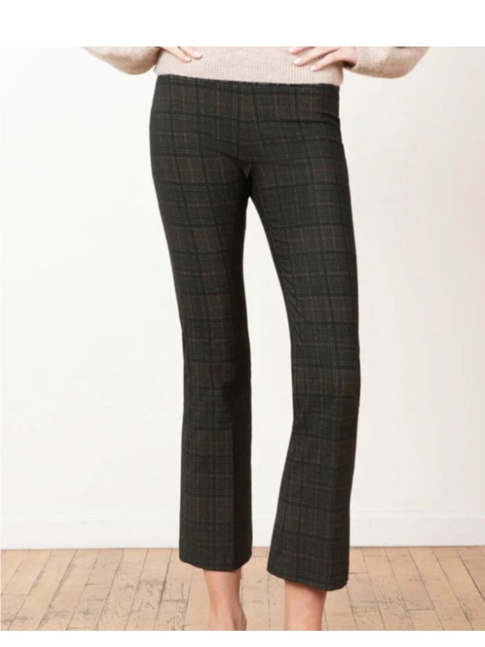 Avenue Montaigne Leo Pant Dark Gray Plaid Cropped Flare Pants Size 4